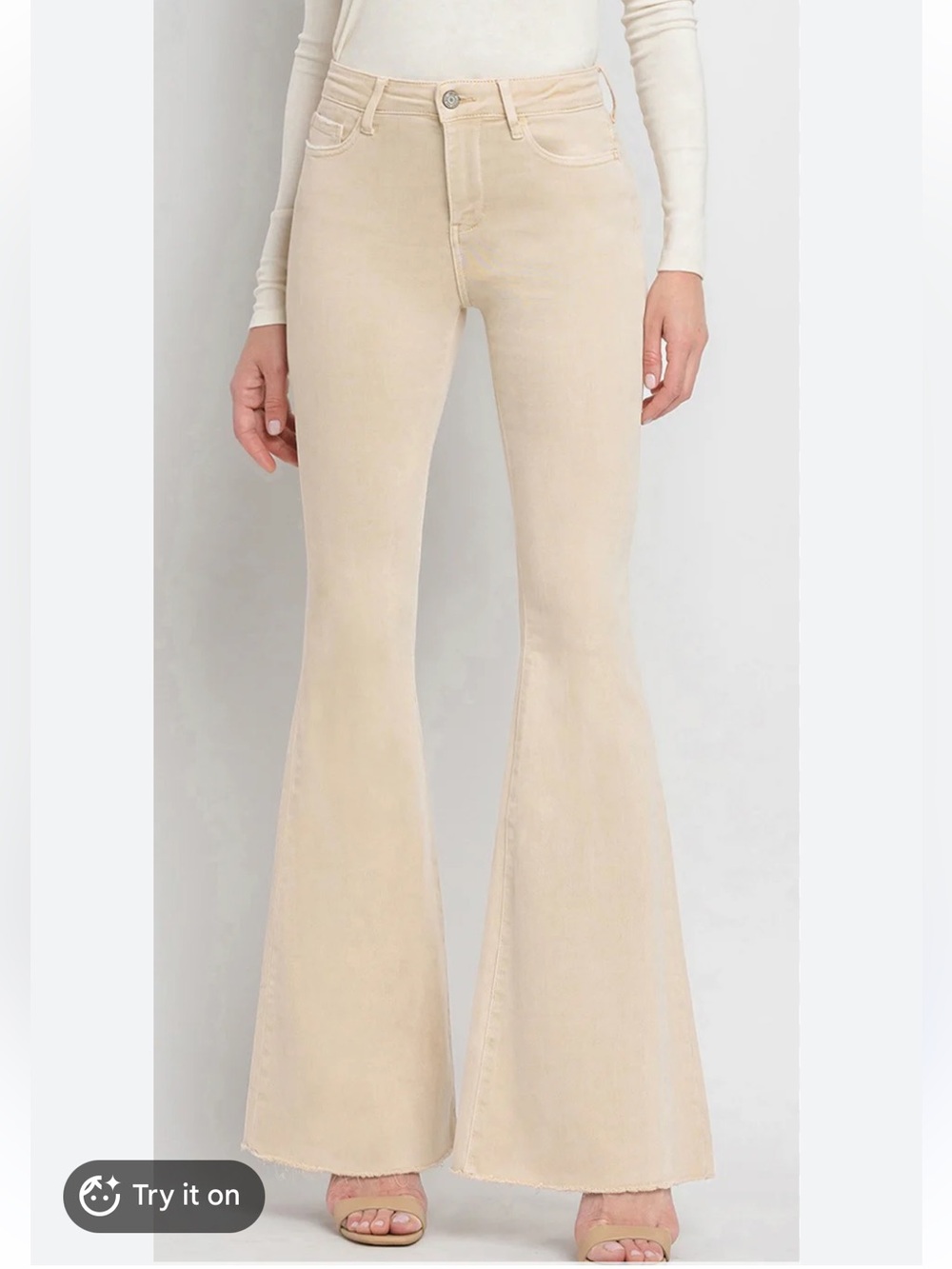 Wishlist High-Rise Flare Jeans in Light Tan